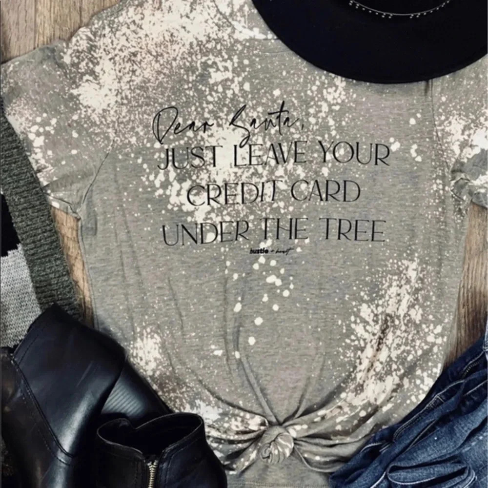 NWT next level boutique "Dear Santa" bleached graphic tee poly cotton blend sz L